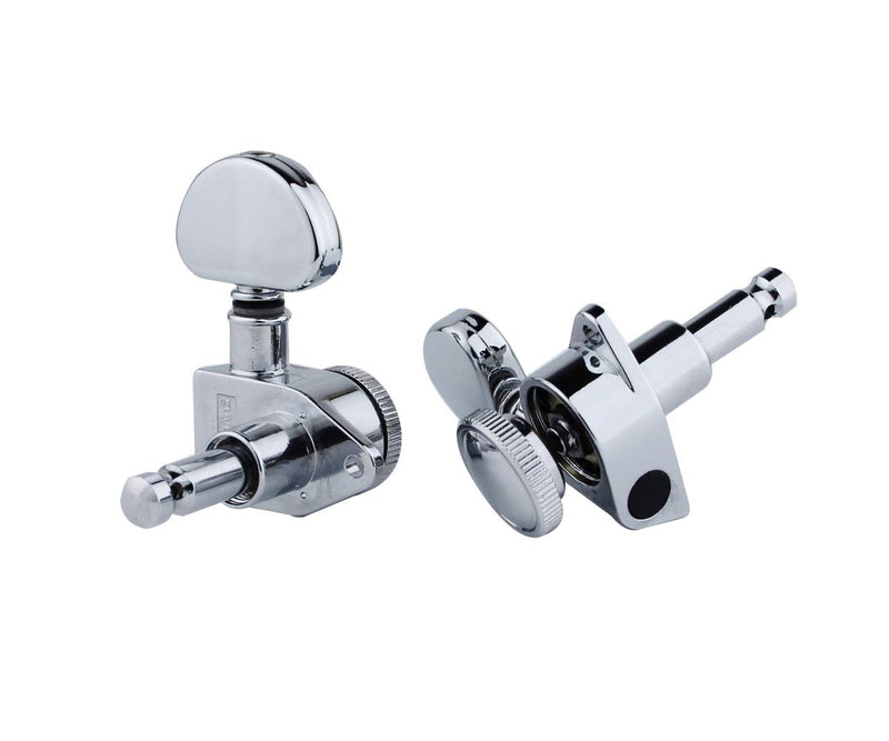 Guyker Guitar Locking Tuners (3L + 3R) – 1:21 Roto-Grip Lock String Rotomatics Tuning Key Pegs Machine Heads with Half-Moon Handle Replacement for Electric, Folk or Acoustic Guitars - Chrome chrome, 3R3L