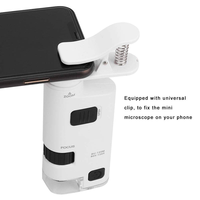80-120x Adjustable Zoom LED Phone Microscope, Cellphone Lens Magnifier with Universal Phone Clip