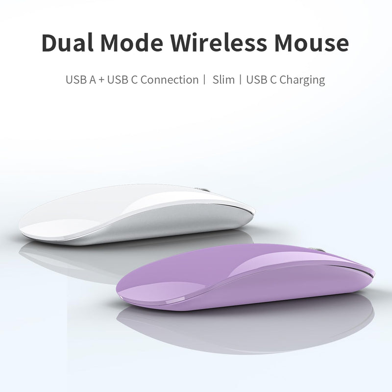 [AUSTRALIA] - Uiosmuph Wireless Mouse, USB C Rechargeable Computer Mouse, Slim Silent Mice 2.4GHz Optical with USB Nano Receiver and Type C Receiver for Laptop/Mac/PC Purple 