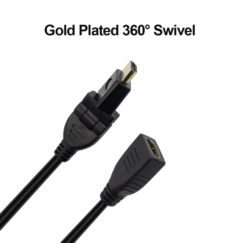 Poyiccot HDMI Male to Female Extension Cable, 20inch 360° Swivel Rotating HDMI Male to Female Extender Adapter Supports 4K & 3D for Nintendo Switch,Google Chromecast, HDT (Rotaing HDMI Male to Female) Rotaing HDMI Male to Female