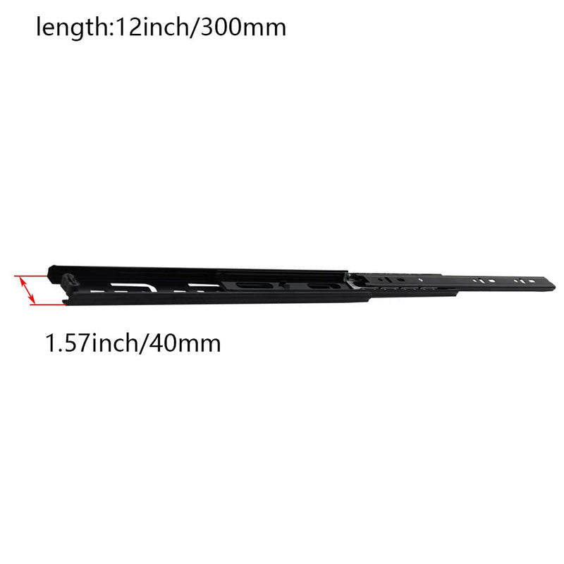 MroMax 12Inch Cold Rolled Steel Drawer Slides, Full Extension Ball Bearing Slide Track Rail 40mm Wide 100lb Capacity Black 1 Pair