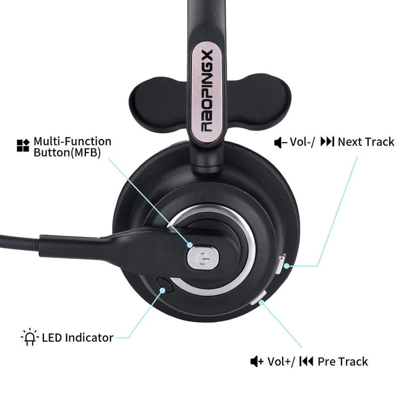 Trucker Bluetooth Headset with Microphone, Wireless Headphone with Microphone, Wireless Cell Phone Headset On Ear Design for Home Office Call Center Skype