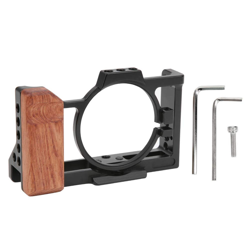 Camera Rig Cage for Sony ZV1 Camera, Vlogging Video Shooting Stabilizer Cage Frame with Wooden Handle Grip, with 1/4in & 3/8in Screw Hole and Cold Shoe Base