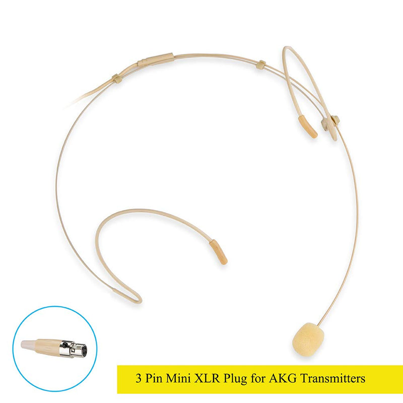 [AUSTRALIA] - Sujeetec Microphone Headset Discreet Headworn Earset Over Ear Mic for AKG Wireless System Bodypack Transmitter, Ideal for Lectures, Live Performance, Theater, Podcasts – Beige Mini XLR TA3F Plug(for AKG Only) 