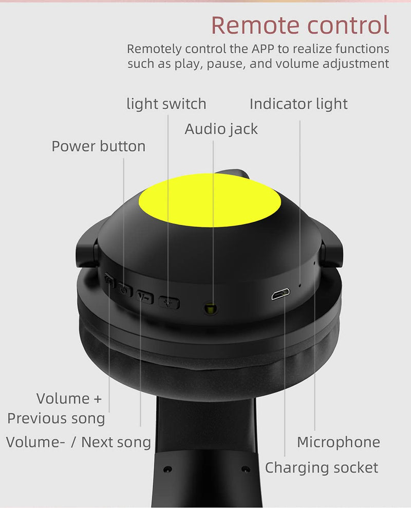 kuayang Wireless Cat Ear Headphones (7 Color Changing) with & 3.5mm Jack, Gaming Pro, Bluetooth&Wired Connection (Orange) Orange
