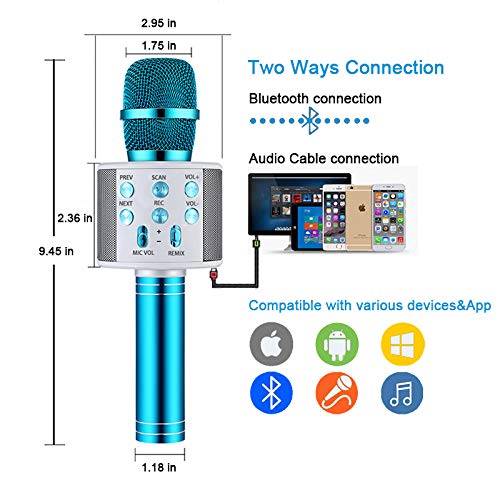 Karaoke Microphone for Kids, Wireless Portable Karaoke Mic for Home Traveling Party,Kids Karaoke Machine KTV Microphone Music Player,Nice Gift for Christmas/Birthday/Mother day(Blue) Blue