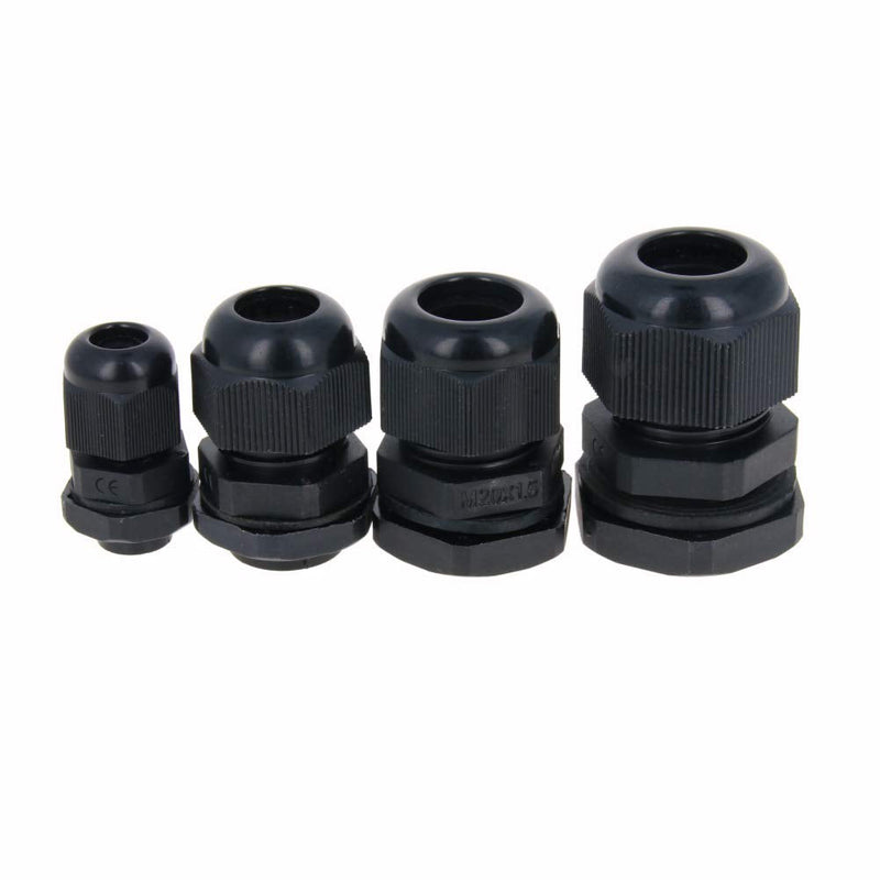 Fielect 40Pcs Cable Gland Waterproof Plastic Joint Adjustable Locknut Black For 3mm-13mm Dia Cable Wire M12 M18 M20 M22 Cable Gland Joints Assortment Set Cable Gland Kits