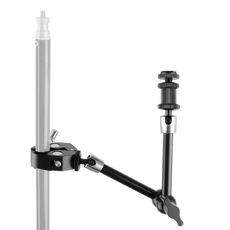 ChromLives 11 Inch Magic Arm Adjustable Articulating Friction Camera Arm W/ 1/4" Thread Screw and Hot Shoe Mount Compatible with DSLR Camera Rig, LED Lights, Flash Light, LCD Monitor Steel Magic Arm