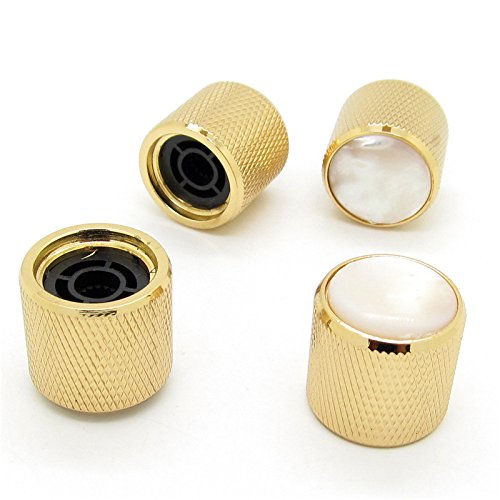 JIUWU Gold Volume Tone Control Metal Knob with Pearl White Top for Guitar Bass Pack of 4