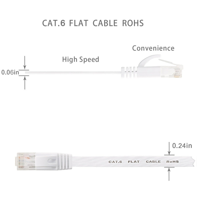 Cat 6 Ethernet Cable 1 ft – Flat Solid Internet Network Cable– Short Durable Computer netwokr Cord - Cat6 High Speed RJ45 Patch LAN Wire for Modem, Router, Switch, Server, ADSL, 1 Feet White, 6 Pack