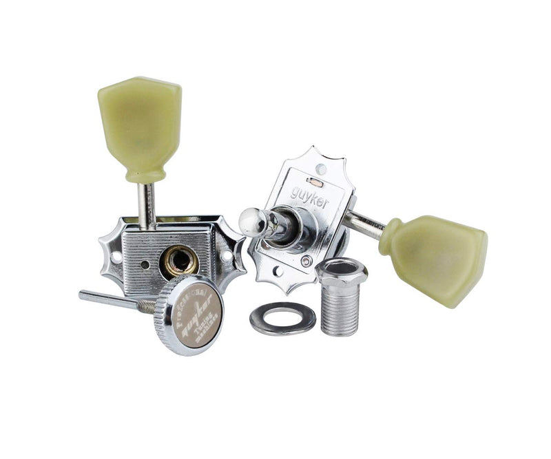 [AUSTRALIA] - Guyker 6Pcs Guitar Locking String Tuning Pegs (3R + 3L) – 1:15 Vintage Deluxe Style Tuners Key Machine Heads Set with Keystone Knob Replacement for Les Paul Style Electric or Acoustic Guitar - Chrome 