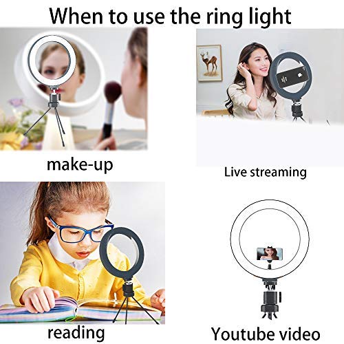 MOUNTDOG 6” Selfie LED Ring Light with Stand Circle Lighting Remote Control for Make-up/YouTube Video/Live Streaming Dimmable 3 Light Modes Mini Desktop 6 Inch black-white