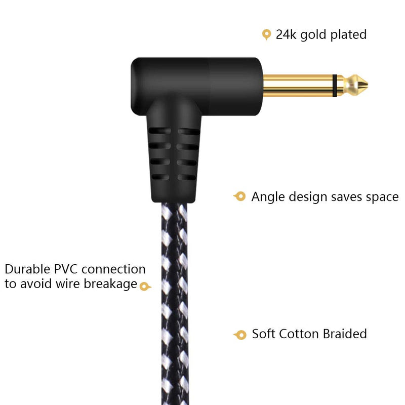 [AUSTRALIA] - Guitar Instrument Cable 10 FT, Right Angle 1/4" Male to Male TS Mono Jack Bass Cable Unbalanced Guitar Electric Instrument Patch Cords with Gold Plated Plug and Nylon Braid 10ft 
