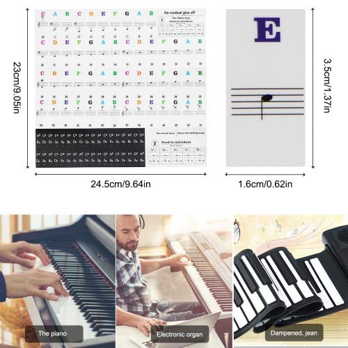 HQDeal Piano Key Stickers for 37/49/54/61/88 keys, Music Piano Keyboard Stickers, Electronic Keyboards Sticker, Piano Key Note Sticker,Transparent Removable Stickers for Kids Beginner child (A)