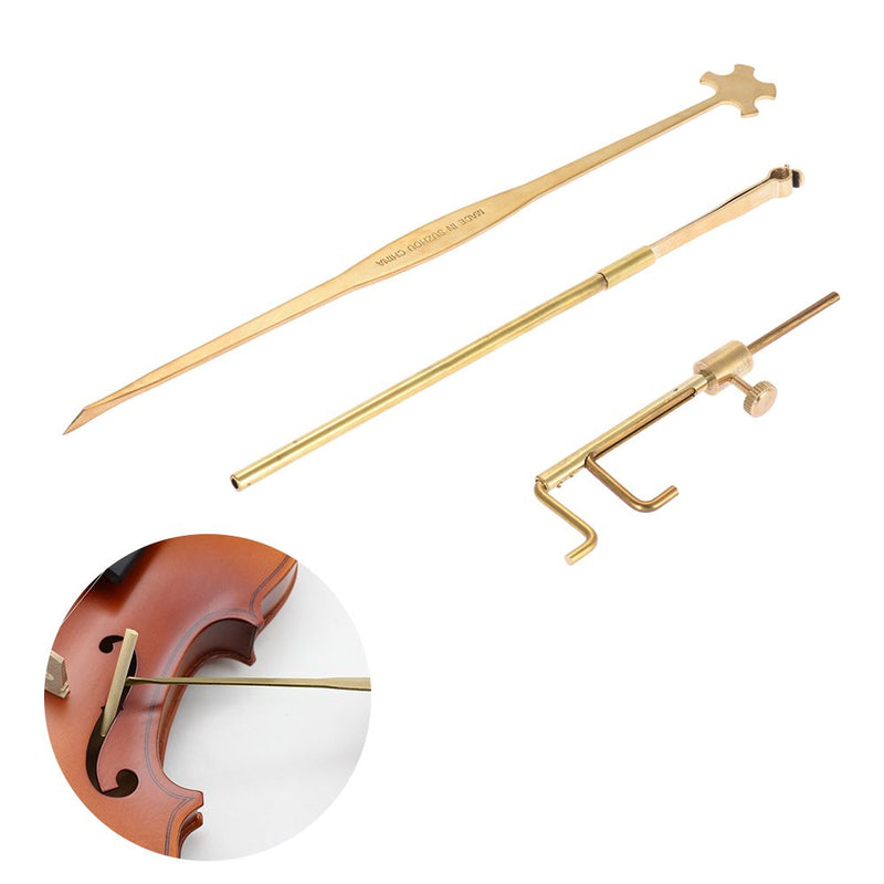 ammoon Violin Luthier Tools Kit Set Sound Post Gauge Measurer & Retriever Clip & Setter Brass