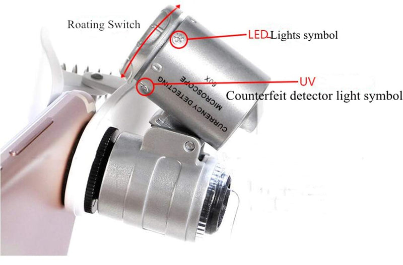 [AUSTRALIA] - 60X Magnifying Glass for Phone Clip-On Microscope Magnifier LED Light Micro Universal Lens with Clamp Jeweler Loupe Portable Pocket Size Magnifier for Mobile Phone Smartphone Camera 