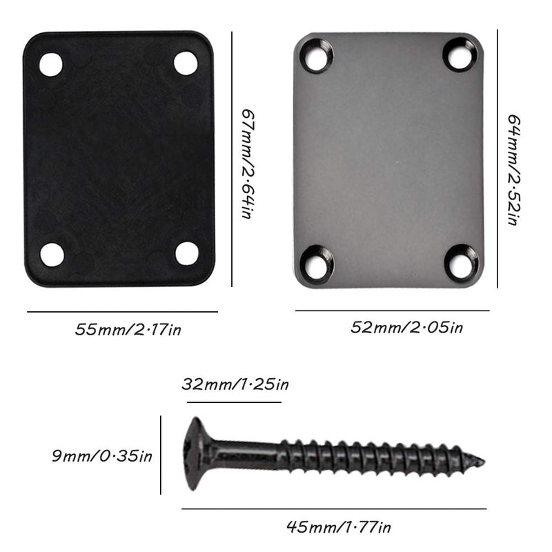 3 Pack Different Colors Electric Guitar Neck Plate with Crews, SourceTon Guitar Neck Plate (Silver, Black, Gun Black) for Replacement Electric Guitar Part