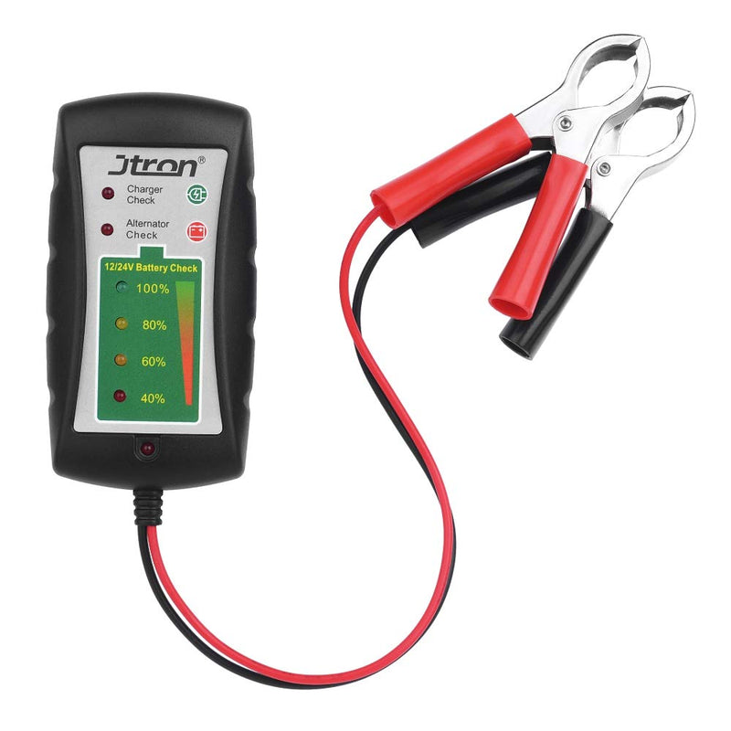 Jtron Automotive Battery Tester 12V-24V ,LED Digital Alternator Tester Analyzer Auto Motorcycle System Analyzer ,6 LED Diagnostic Tool Repair Tool Auto Battery Tester for All Batteries