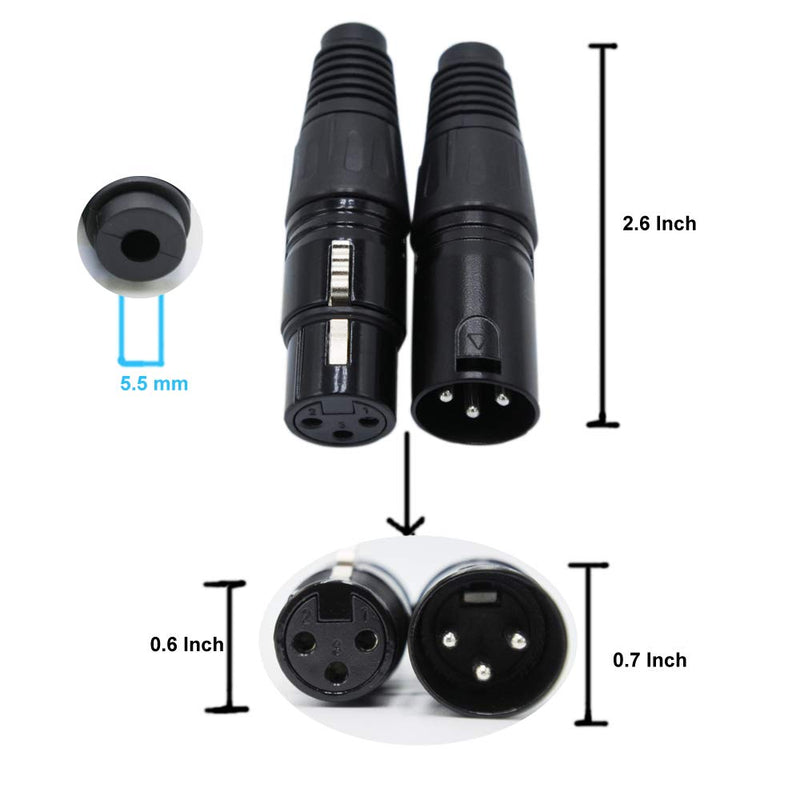 [AUSTRALIA] - 10 Pairs DMX XLR 3 Pin Male/Female Audio Mic Snake Plug Audio Microphone Cable Connector, Black Housing 