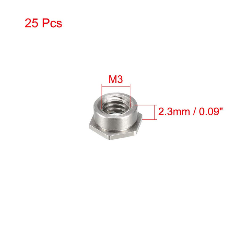 uxcell M3 x 0.5mm Pitch Hex Head Carbon Steel Blind Hole Self Clinching Standoff Nuts FS-M3-2, 25pcs