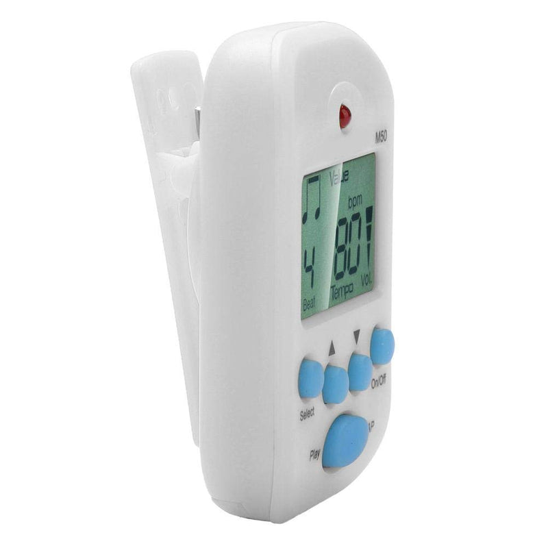 LCD Digital M50 Metronome Portable Clip-On Beat Tempo Metronome for Musical Instrument Accessories (White) White