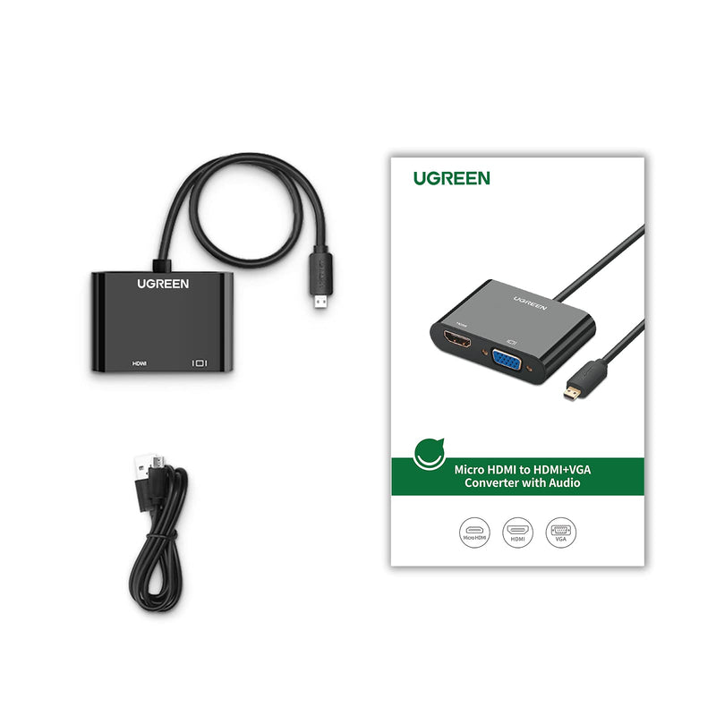 UGREEN Active Micro HDMI to HDMI VGA Video Converter Adapter with 3.5mm Audio Jack Micro HDMI Adapter for Ultrabooks Tablets Cameras and Camcorders Black