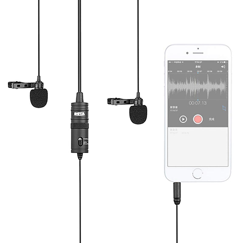 boya-mic BY-M1DM Dual Lavalier Universal Microphone Omni-Directional Clip-on Lapel Mic with a 1/8" Stereo Connector for iPhone Samsung Smartphones Canon Nikon DSLR Cameras - Updated Version of by-M1 Multi Use