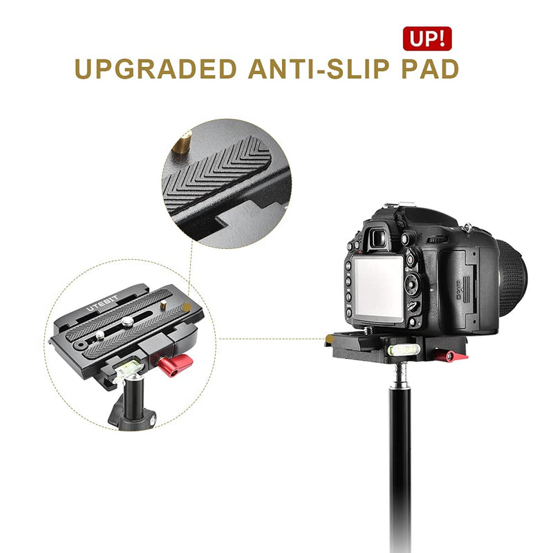 P200 Quick Release Plate - UTEBIT Aluminum Alloy Camera Tripod Base Plate with QR Clamp Adapter with 1/4" and 3/8" Screw Hole Compatible for Manfrotto 501HDV 503HDV 701HDV 577/519/561/Q5