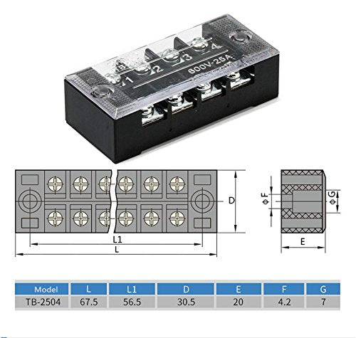 SamIdea 8pcs/ 4 Sets 4 Positions Dual Row 600V 25A Screw Pure Copper Terminal Strip Blocks with Cover + 400V 25A 4 Positions Pre-Insulated Terminal Barrier Strip