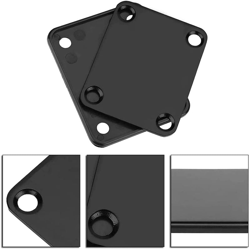 2 Pack Electric Guitar Neck Plate with Crews, Metal Guitar Neck Plate for Replacement Electric Guitar Part, Strat Tele Style Guitar Cigar Box Guitar Parts Repair Replace(Black) Black