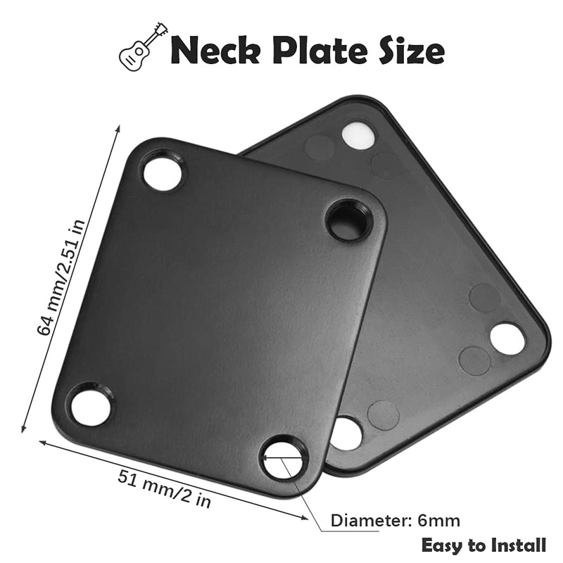 4 Holes Guitar Neck Plate Standard with Screws Compatible with Strat Tele Style Electric Guitar Jazz Bass Parts Replacement (Black) Black
