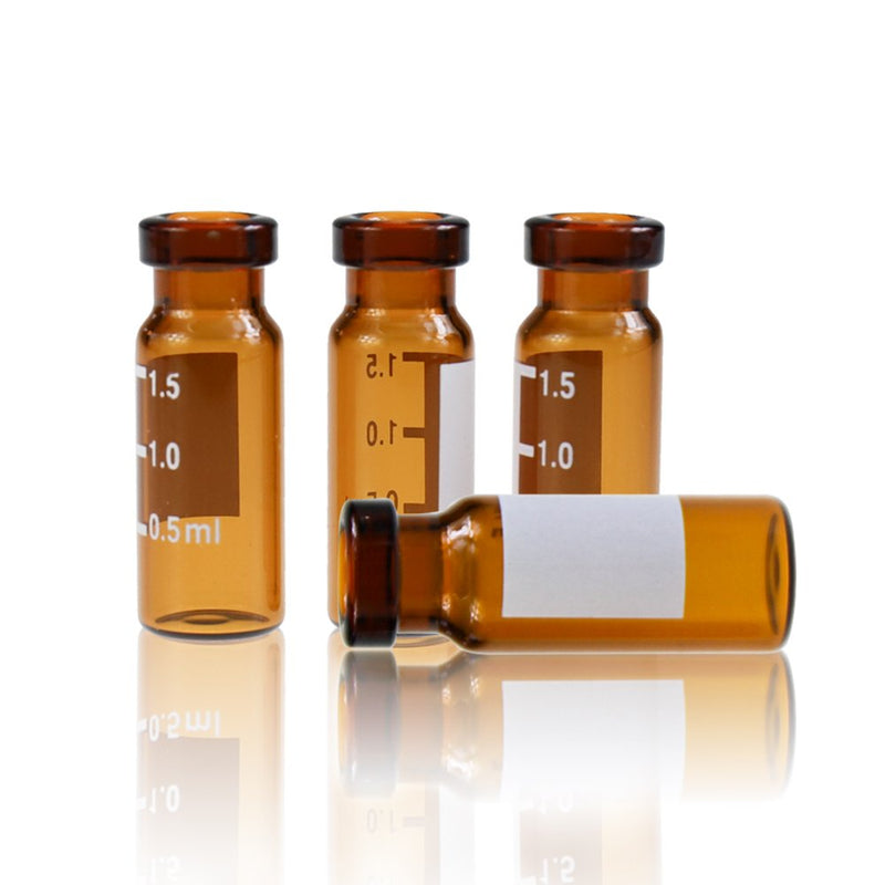 ALWSCI Amber Glass Flat Base Vial, 11mm Wide Opening Crimp Top Vial, 2mL, 12mm x32mm, Pack of 100 Amber BorosiliGlass with Graduation