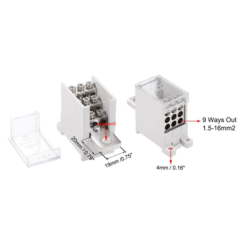 uxcell 1 in 9 Out DIN Rail Terminal Blocks 690V 250A Max Input Distribution Block for Circuit Breaker