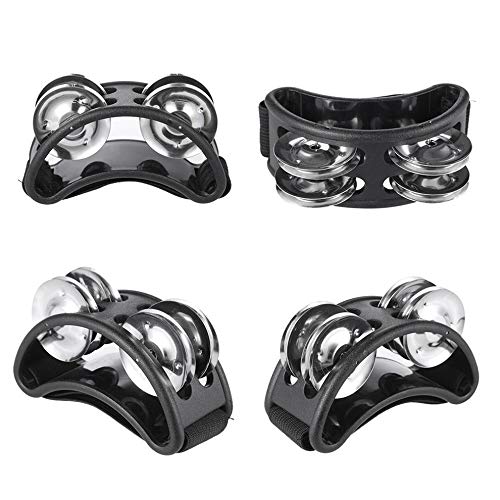 Foot Tambourine Percussion Musical Instrument Foot Drum set with Metal Jingle Bell for Guitar Drum Accessory Instrument (Black) Black