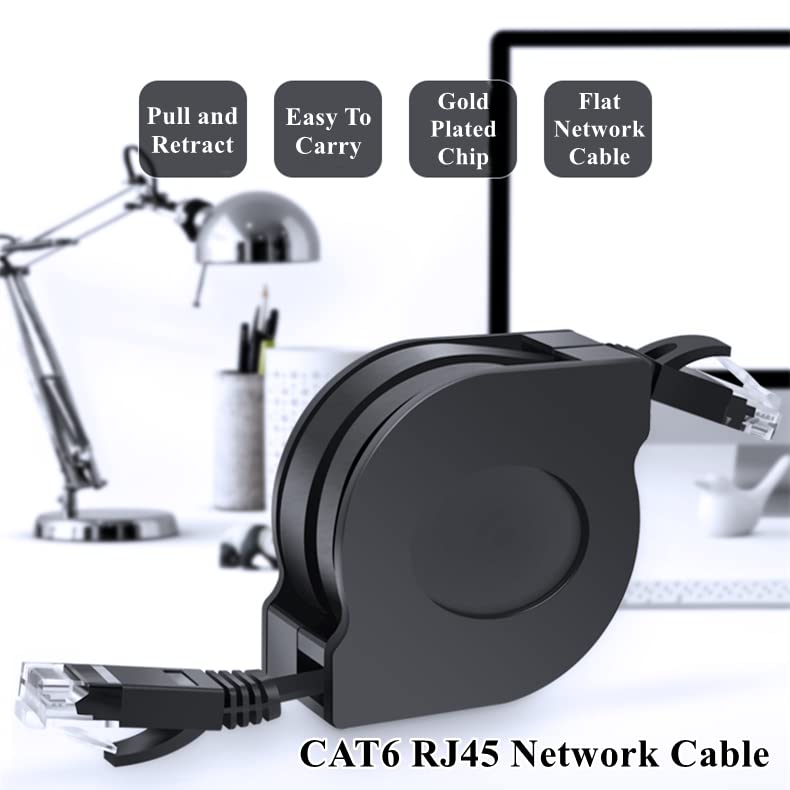 Demeras 1pc Ethernet Cable New 1m/2m Adjustable Retractable CAT6 RJ45 LAN Network Cable Cord for Modem Router, PC, Laptop, PS2 Black(2m)