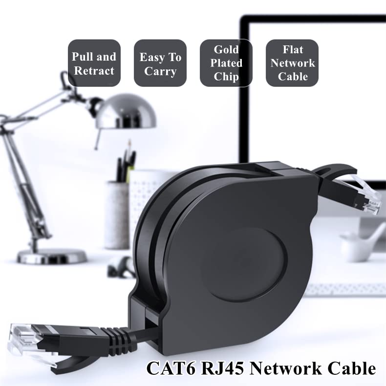[AUSTRALIA] - Demeras 1pc Ethernet Cable New 1m/2m Adjustable Retractable CAT6 RJ45 LAN Network Cable Cord for Modem Router, PC, Laptop, PS2 Black(2m) 