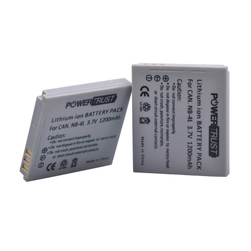 PowerTrust 2Pcs NB-4L NB4L NB 4L Battery for Canon IXUS 30 40 50 55 60 65 80 100 I20 110 115 120 130 is 117 220 225 230 255 PowerShot ELPH 100 HS, 300 HS, 310 HS, SD1000, SD1100 is