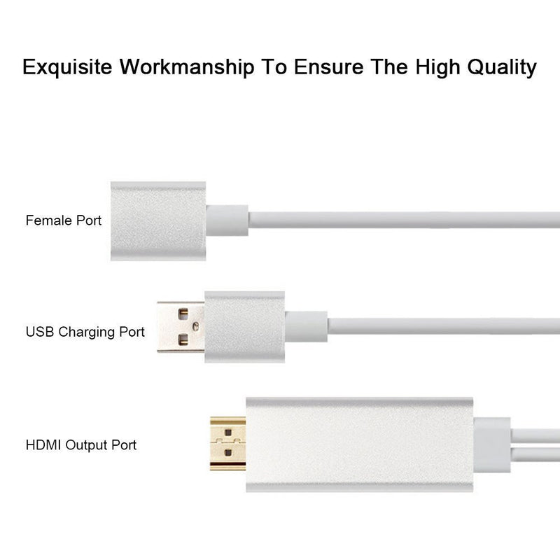 Mirascreen USB to HDTV Cable, Wire Dongle USB Male + USB Female to HDMI Male 1080P HDTV Mirroring Cable for iPhone 8X/8 iPhone 7 /7Plus, 6s, 6s Plus, 6, 6 Plus Steaming Sharing - White