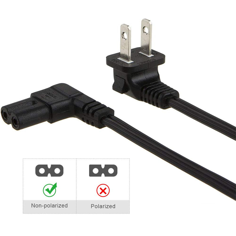 CableCreation 10 Feet 18 AWG Angled 2-Slot Non-Polarized Angle Power Cord (IEC320 C7 to Nema 1-15P), 3M / Black 10ft