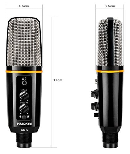 [AUSTRALIA] - Aokeo's AK-6 Desktop USB Condenser Microphone, Best For Live Podcasting, Broadcasting, Skype, YouTube, Recording, Singing, Streaming, Video Call, Conference, Gaming, Etc. With Mount Stand, Plug & Play 