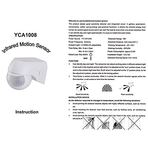 PIR Motion Detector Outdoor, DDSKY 2-Pack Max 30M Reach Infrared Motion Detector Sensor Time Delay, Auto Identify Day and Night, AC 110-230V