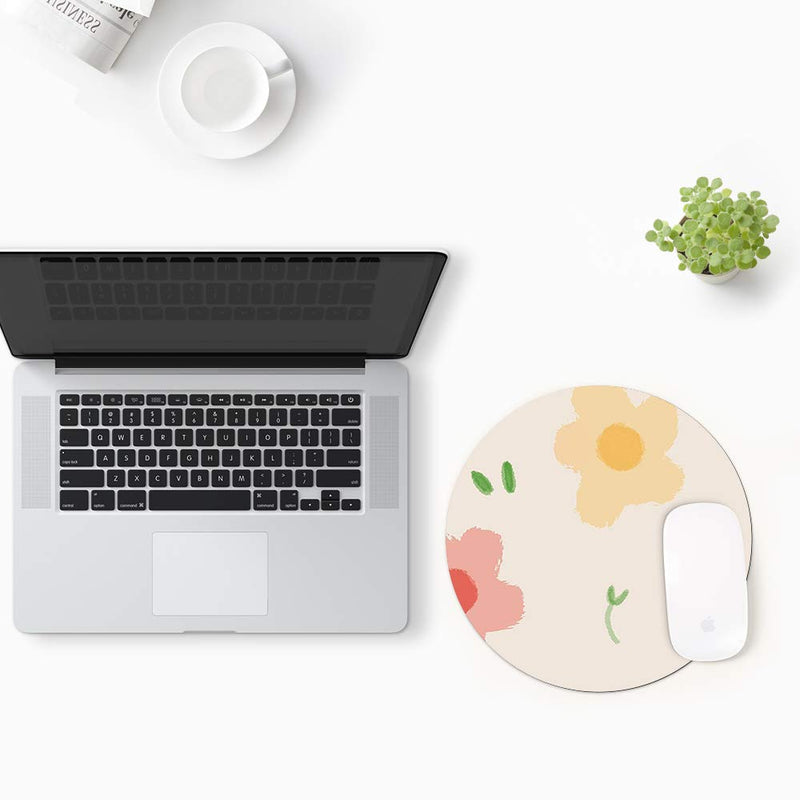 Vision Round Mouse Pad Non-Slip Natural Rubber Base Enhanced Thickness Waterproof Game Mouse Pad Laptop Keyboard Pad Office and Home (8.66x8.66 inch, Fresh Flowers SE-126) 8.66x8.66 inch