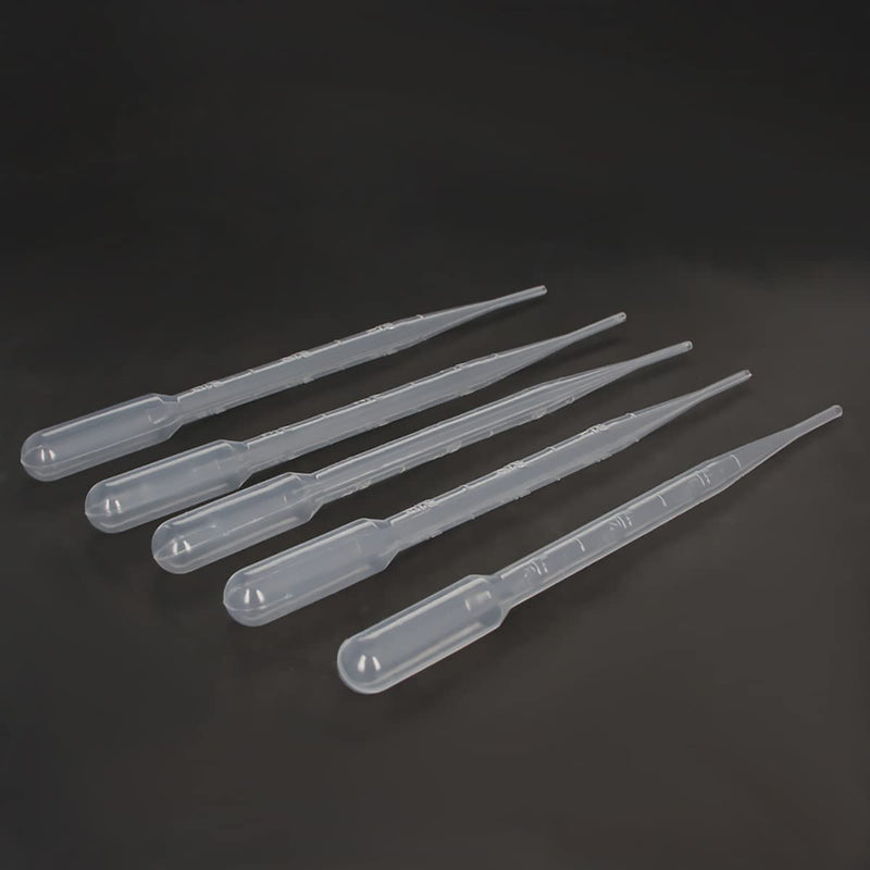 Bettomshin 100Pcs 3ml Plastic Disposable Pipettes Tube 5.91" Length Clear Graduated Transfer Pipettes Liquid Dropper for Ear Eye Essential Oils Alcohol Paint Makeup Lab