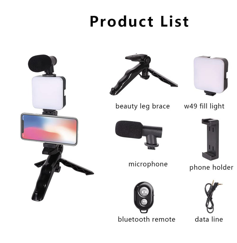 Samadex Video Microphone Vlogging Kit- Portable Studio Video Recording Microphone with Foldable mic Stand and Selfie Stick, Smartphone Camera Video Recording with 3 Brightness Level LED Light vlog