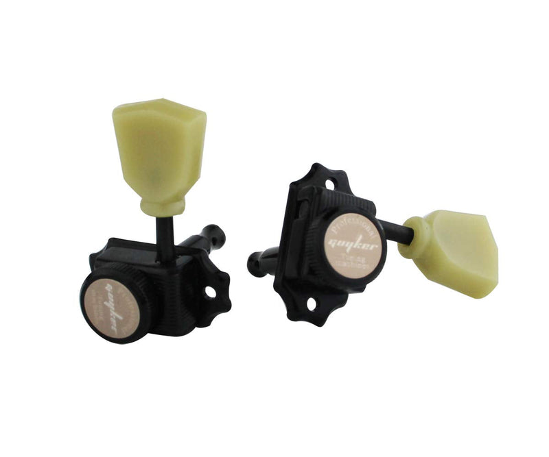 Guyker Locking Guitar Machine Heads (3R + 3L) – 1:15 Ratio Lock String Vintage Deluxe Tuning Key Pegs Tuners Set Replacement for Electric, Acoustic or Folk Guitars - Black Black - Yellow Green Handle