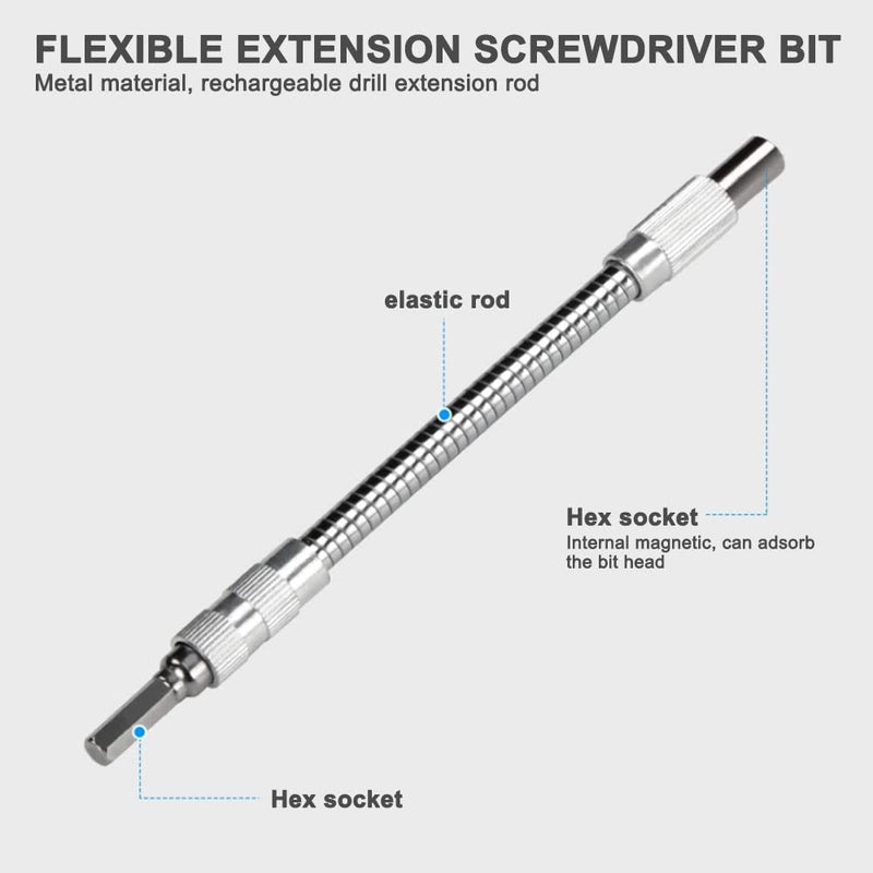 Utoolmart Flexible Shaft Extension Drill Bits, Magnetic Extention 1/4" Hex Shaft Screw Drill Connection Tip, 6.7-inch Flexible Drill Bit Extension, for Electric Screwdriver Power Impact Drill 170mm