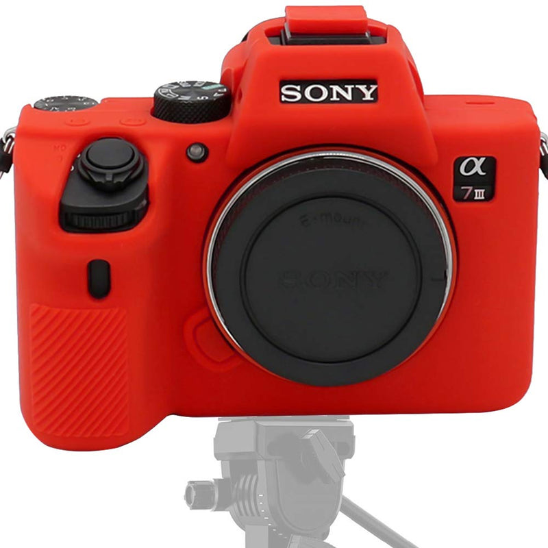 Case for Sony A7 iii, Professional Silicone Rubber Case Cover Coverable Protective for A7 iii A7r iii a73 a7R 3 Camera + Microfiber Cloth (Red) Red