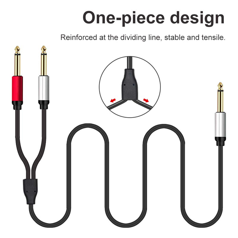 6.35 mm to Dual 6.35 mm Cable, Yeung Qee 6.35mm 1/4" TRS Male to 2 X 6.35mm 1/4" TS Male Stereo Audio Adapter Y Splitter Cable (6.35mm to 2X 6.35 mm Cable) (15ft/5m, Black) 15ft/5m