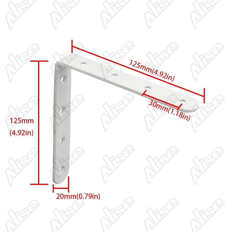 Alise 4 Pcs Shelf Bracket Stainless Steel Brackets Heavy Duty Corner Brace Support Fastener Wall Hanging 5X5 Inch,JM125W-4P White Finish 125x125mm