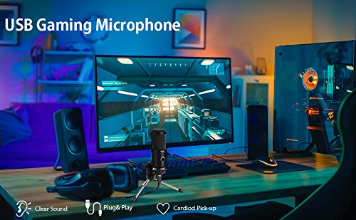 USB Microphone, Metal Condenser Recording PC Microphone for Windows and Mac, Professional Studio Desktop Microphone for Podcast, Gaming, Youtube Videos, Voice Overs and Streaming